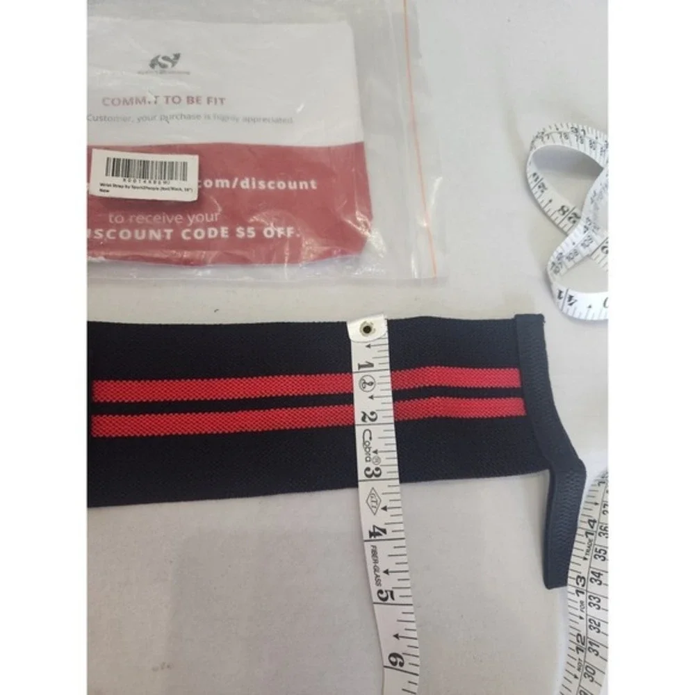 Sport2People Wrist Wraps Red Stripe Black Adjustable Weightlifting Gym Fitness‎